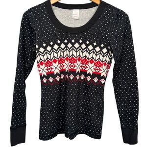 Hanna Andersson Organic Cotton Fair Isle Pajamas Top Women XS Snowflake Lounging